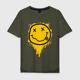 Мужская футболка хлопок Oversize с принтом NIRVANA SMILE| НИРВАНА СМАЙЛ в Санкт-Петербурге, 100% хлопок | свободный крой, круглый ворот, “спинка” длиннее передней части | band | cobain | face | kurt | logo | music | nirvana | rock | rocknroll | группа | кобейн | курт | лого | логотип | музыка | музыкальная | нирвана | рожица | рок | рокнролл | символ