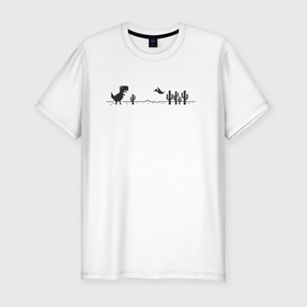 Мужская футболка хлопок Slim с принтом Game over Google dino в Новосибирске, 92% хлопок, 8% лайкра | приталенный силуэт, круглый вырез ворота, длина до линии бедра, короткий рукав | error | game over | google dino | no internet | динозавр | игра окончена