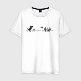 Мужская футболка хлопок с принтом Game over Google dino в Тюмени, 100% хлопок | прямой крой, круглый вырез горловины, длина до линии бедер, слегка спущенное плечо. | error | game over | google dino | no internet | динозавр | игра окончена