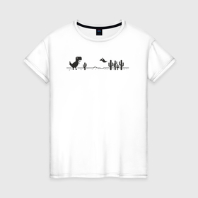 Женская футболка хлопок с принтом Недоступна в Белгороде, 100% хлопок | прямой крой, круглый вырез горловины, длина до линии бедер, слегка спущенное плечо | error | google dino | no internet | динозавр | недоступна
