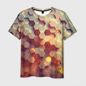 Мужская футболка 3D с принтом выпуклые 3Д фигуры шестигранники, как соты , 100% полиэфир | прямой крой, круглый вырез горловины, длина до линии бедер | 3d | 3д фигуры | абстракция | соты | шестигранники