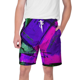 Мужские шорты 3D с принтом Фиолетово в Белгороде,  полиэстер 100% | прямой крой, два кармана без застежек по бокам. Мягкая трикотажная резинка на поясе, внутри которой широкие завязки. Длина чуть выше колен | абстракция | пестрый | сиреневый | фиолетовый | яркий