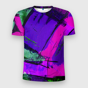 Мужская футболка 3D Slim с принтом Фиолетово в Белгороде, 100% полиэстер с улучшенными характеристиками | приталенный силуэт, круглая горловина, широкие плечи, сужается к линии бедра | абстракция | пестрый | сиреневый | фиолетовый | яркий