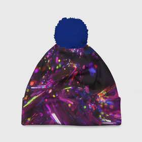 Шапка 3D c помпоном с принтом Фиолетовый бриллиант в Петрозаводске, 100% полиэстер | универсальный размер, печать по всей поверхности изделия | абстракция | пестрый | сиреневый | фиолетовый | яркий
