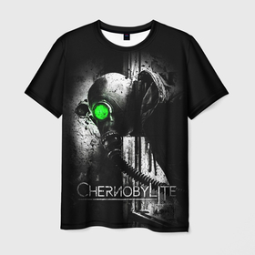 Мужская футболка 3D с принтом Chernobylite (Black stalker) в Санкт-Петербурге, 100% полиэфир | прямой крой, круглый вырез горловины, длина до линии бедер | Тематика изображения на принте: chernobylite | зона отчуждения | игры | сталкер | чаэс | чернобылит | чернобыль