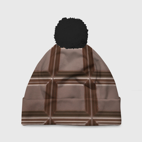 Шапка 3D c помпоном с принтом Шоколадная плитка в Белгороде, 100% полиэстер | универсальный размер, печать по всей поверхности изделия | горький шоколад | плитка шоколада | темный шоколад | шоколад | шоколадная плитка