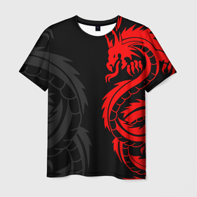 Мужская футболка 3D с принтом КРАСНЫЙ ДРАКОН ТАТУ   RED DRAGON TATTOO в Белгороде, 100% полиэфир | прямой крой, круглый вырез горловины, длина до линии бедер | anime | blood | dragon | japan | katana | knight | samurai | senpai | snake | sun | warior | аниме | воин | дракон | животные | змея | катана | красный дракон | кровавая | кровавый | кровь | луна | меч | мифология | сакура | самураи | самурай |