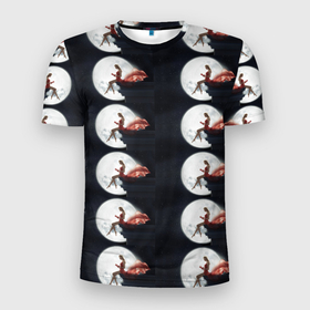 Мужская футболка 3D Slim с принтом Лунная девушка в Белгороде, 100% полиэстер с улучшенными характеристиками | приталенный силуэт, круглая горловина, широкие плечи, сужается к линии бедра | девушка | книга | круг | луна | люди | ночь