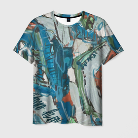Мужская футболка 3D с принтом Покорение Эльбруса в Белгороде, 100% полиэфир | прямой крой, круглый вырез горловины, длина до линии бедер | абстракция | горы | изумрудный | картина | рисунок