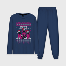 Мужская пижама хлопок (с лонгсливом) с принтом Sweater Squidmas в Кировске,  |  | squid game | дед мороз | игра | игра в кальмара | кальмар | новогодние игры в кальмара | новогодний | новый год | подарок | свитера | сериал | сериал игра в кальмара