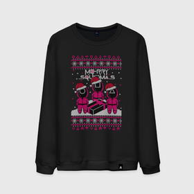 Мужской свитшот хлопок с принтом Sweater Squidmas в Екатеринбурге, 100% хлопок |  | squid game | дед мороз | игра | игра в кальмара | кальмар | новогодние игры в кальмара | новогодний | новый год | подарок | свитера | сериал | сериал игра в кальмара