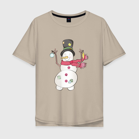 Мужская футболка хлопок Oversize с принтом Потрепанный снеговик в Тюмени, 100% хлопок | свободный крой, круглый ворот, “спинка” длиннее передней части | 2022 | новогодний | новый год | рождество | снег | снеговик