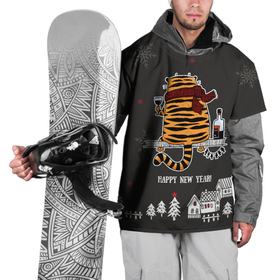 Накидка на куртку 3D с принтом Одинокий тигр пьет винишко , 100% полиэстер |  | Тематика изображения на принте: 2022 | год тигра | новый год | новый год 2022 | символ года | тигр | тигренок | тигрица | тигры