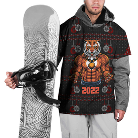 Накидка на куртку 3D с принтом Новогодний качок тигр в Кировске, 100% полиэстер |  | 2022 | год тигра | новый год | новый год 2022 | символ года | тигр | тигренок | тигрица | тигры