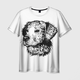 Мужская футболка 3D с принтом Дог   Dog в Курске, 100% полиэфир | прямой крой, круглый вырез горловины, длина до линии бедер | Тематика изображения на принте: дог | животные | принт | сабака | черно белое
