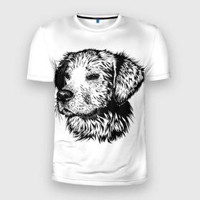Мужская футболка 3D Slim с принтом Дог   Dog в Петрозаводске, 100% полиэстер с улучшенными характеристиками | приталенный силуэт, круглая горловина, широкие плечи, сужается к линии бедра | Тематика изображения на принте: дог | животные | принт | сабака | черно белое