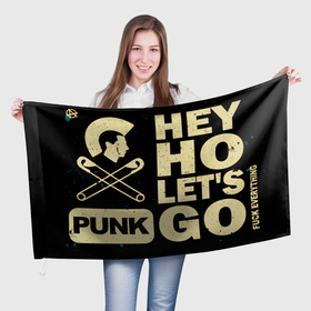 Флаг 3D с принтом Хэй хо летс го в Петрозаводске, 100% полиэстер | плотность ткани — 95 г/м2, размер — 67 х 109 см. Принт наносится с одной стороны | alternative | music | punk | punkrock | ramones | ramons | rock | альтернатива | музыка | панк | панкрок | рамонс | рок