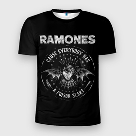 Мужская футболка 3D Slim с принтом Сердце Рамонс в Петрозаводске, 100% полиэстер с улучшенными характеристиками | приталенный силуэт, круглая горловина, широкие плечи, сужается к линии бедра | alternative | music | punk | punkrock | ramones | ramons | rock | альтернатива | музыка | панк | панкрок | рамонс | рок