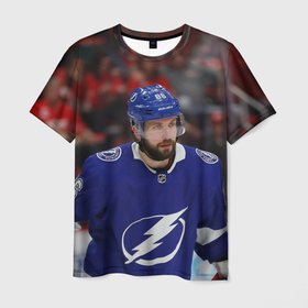 Мужская футболка 3D с принтом Никита Кучеров, НХЛ в Петрозаводске, 100% полиэфир | прямой крой, круглый вырез горловины, длина до линии бедер | nhl | кучеров | никита кучеров | нхл | тампа | тампа бэй | тампабэй | хоккей