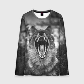 Мужской лонгслив 3D с принтом Волчья пасть, зевает в Санкт-Петербурге, 100% полиэстер | длинные рукава, круглый вырез горловины, полуприлегающий силуэт | wolf | wolfs | волк | волка | волки | волчара | волчья | животные | звери | зевает | лес | оскал | пасть | природа
