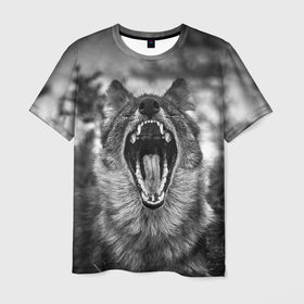 Мужская футболка 3D с принтом Волчья пасть, зевает в Петрозаводске, 100% полиэфир | прямой крой, круглый вырез горловины, длина до линии бедер | wolf | wolfs | волк | волка | волки | волчара | волчья | животные | звери | зевает | лес | оскал | пасть | природа