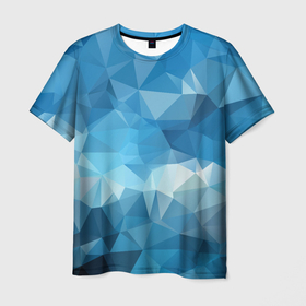 Мужская футболка 3D с принтом Цифровое небо в Белгороде, 100% полиэфир | прямой крой, круглый вырез горловины, длина до линии бедер | абстракция | геометрический | градиент | грани | мозаика | полигоны | синий | текстура | треугольники | фон | цвет | яркий