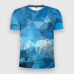 Мужская футболка 3D Slim с принтом Цифровое небо в Белгороде, 100% полиэстер с улучшенными характеристиками | приталенный силуэт, круглая горловина, широкие плечи, сужается к линии бедра | абстракция | геометрический | градиент | грани | мозаика | полигоны | синий | текстура | треугольники | фон | цвет | яркий