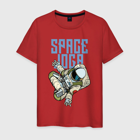 Мужская футболка хлопок с принтом Space Yoga pop art , 100% хлопок | прямой крой, круглый вырез горловины, длина до линии бедер, слегка спущенное плечо. | astronaut | gesture | pop art | space | spacesuit | йога | космонавт | космос | поп арт | скафандр
