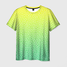 Мужская футболка 3D с принтом Витражная мозаика в Курске, 100% полиэфир | прямой крой, круглый вырез горловины, длина до линии бедер | витраж | градиент | зеленое стекло | зеленый | зеленый радуга | зеленый сети | лимон | мозаика | радуга | светло зеленый | соты | яркий