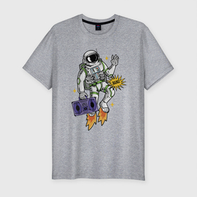 Мужская футболка хлопок Slim с принтом Space disco bang , 92% хлопок, 8% лайкра | приталенный силуэт, круглый вырез ворота, длина до линии бедра, короткий рукав | astronaut | bang | pop art | recorder | space | spacesuit | взрыв | космонавт | космос | магнитофон | поп арт