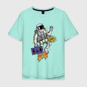 Мужская футболка хлопок Oversize с принтом Space disco bang в Тюмени, 100% хлопок | свободный крой, круглый ворот, “спинка” длиннее передней части | astronaut | bang | pop art | recorder | space | spacesuit | взрыв | космонавт | космос | магнитофон | поп арт