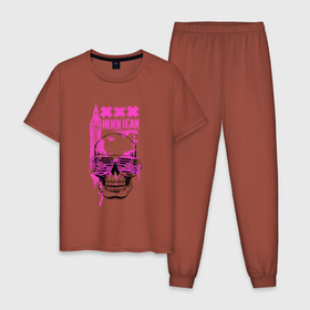 Мужская пижама хлопок с принтом Pink Hoonigan , 100% хлопок | брюки и футболка прямого кроя, без карманов, на брюках мягкая резинка на поясе и по низу штанин
 | Тематика изображения на принте: colorful | gangsta | арт | бандит | иллюстрация | крутой | лондон