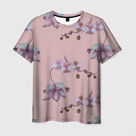 Мужская футболка 3D с принтом Розовые орхидеи на розовом фоне в Тюмени, 100% полиэфир | прямой крой, круглый вырез горловины, длина до линии бедер | 8 марта | flowers | march 8 | spring | ботаническая иллюстрация | весна | день рождения | лето | любовь | орхидея | праздник | принт | природа | растения | розовый | цветы