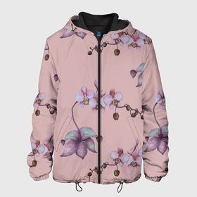 Мужская куртка 3D с принтом Розовые орхидеи на розовом фоне в Новосибирске, ткань верха — 100% полиэстер, подклад — флис | прямой крой, подол и капюшон оформлены резинкой с фиксаторами, два кармана без застежек по бокам, один большой потайной карман на груди. Карман на груди застегивается на липучку | Тематика изображения на принте: 8 марта | flowers | march 8 | spring | ботаническая иллюстрация | весна | день рождения | лето | любовь | орхидея | праздник | принт | природа | растения | розовый | цветы