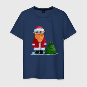 Мужская футболка хлопок с принтом Дед Мороз с мешком , 100% хлопок | прямой крой, круглый вырез горловины, длина до линии бедер, слегка спущенное плечо. | в очках | дед | дед мороз | мешок | мороз | новогодний | новый год | подарки | санта клаус