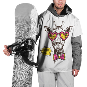 Накидка на куртку 3D с принтом Жираф хипстер с галстуком бабочкой в Екатеринбурге, 100% полиэстер |  | животные | жираф | настроение | хипстер | юмор