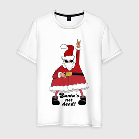 Мужская футболка хлопок с принтом Santas not dead в Тюмени, 100% хлопок | прямой крой, круглый вырез горловины, длина до линии бедер, слегка спущенное плечо. | Тематика изображения на принте: beard | gesture | holiday | hype | motto | new year | santa klaus | slogan | борода | девиз | дед мороз | жест | новый год | очки | праздник | слоган | хайп