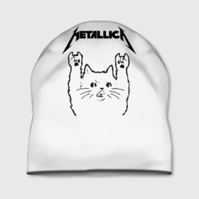 Шапка 3D с принтом Metallica   Meowtallica. в Новосибирске, 100% полиэстер | универсальный размер, печать по всей поверхности изделия | Тематика изображения на принте: metallica | кот | котэ | металлика | музыка | рок
