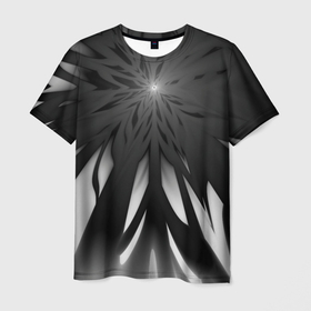 Мужская футболка 3D с принтом Абстракция 353 3 в Кировске, 100% полиэфир | прямой крой, круглый вырез горловины, длина до линии бедер | абстрактный | абстракция | белый | звезда | линии | лучи | монохромный | сияние | фрактал | черно белый | черный