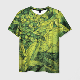 Мужская футболка 3D с принтом Растительная жизнь   Хоста в Новосибирске, 100% полиэфир | прямой крой, круглый вырез горловины, длина до линии бедер | Тематика изображения на принте: весенний | зеленый | листья | растения | салатовый | свежий | хоста | цветы