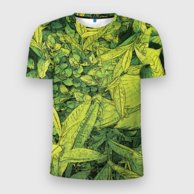 Мужская футболка 3D Slim с принтом Растительная жизнь   Хоста в Екатеринбурге, 100% полиэстер с улучшенными характеристиками | приталенный силуэт, круглая горловина, широкие плечи, сужается к линии бедра | весенний | зеленый | листья | растения | салатовый | свежий | хоста | цветы