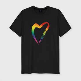 Мужская футболка хлопок Slim с принтом радужное сердечко в Тюмени, 92% хлопок, 8% лайкра | приталенный силуэт, круглый вырез ворота, длина до линии бедра, короткий рукав | любовь | меньшинства | пара | помолвка | равенство | радуга | свадьба | сердце