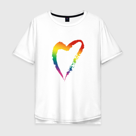 Мужская футболка хлопок Oversize с принтом радужное сердечко в Тюмени, 100% хлопок | свободный крой, круглый ворот, “спинка” длиннее передней части | любовь | меньшинства | пара | помолвка | равенство | радуга | свадьба | сердце