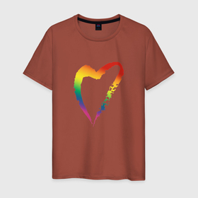 Мужская футболка хлопок с принтом радужное сердечко в Белгороде, 100% хлопок | прямой крой, круглый вырез горловины, длина до линии бедер, слегка спущенное плечо. | любовь | меньшинства | пара | помолвка | равенство | радуга | свадьба | сердце