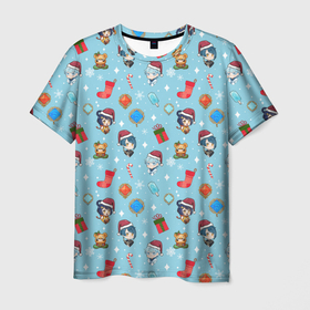 Мужская футболка 3D с принтом GI Christmas Pattern в Тюмени, 100% полиэфир | прямой крой, круглый вырез горловины, длина до линии бедер | 2022 год | genshin impact | happy new year | каникулы | новый год | новый год 2022 | оливье | праздник | рождество | снег | снежинки