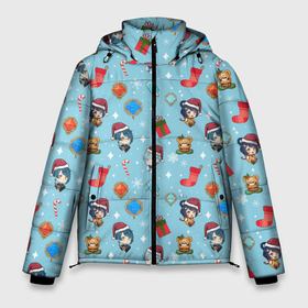 Мужская зимняя куртка 3D с принтом GI Christmas Pattern в Курске, верх — 100% полиэстер; подкладка — 100% полиэстер; утеплитель — 100% полиэстер | длина ниже бедра, свободный силуэт Оверсайз. Есть воротник-стойка, отстегивающийся капюшон и ветрозащитная планка. 

Боковые карманы с листочкой на кнопках и внутренний карман на молнии. | 2022 год | genshin impact | happy new year | каникулы | новый год | новый год 2022 | оливье | праздник | рождество | снег | снежинки