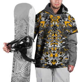 Накидка на куртку 3D с принтом Жёлтый каменный дракон в Новосибирске, 100% полиэстер |  | абстракция | динамика | жолтый | камень | серый | симметрия | узоры