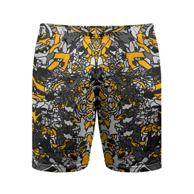 Мужские шорты спортивные с принтом Жёлтый каменный дракон в Санкт-Петербурге,  |  | абстракция | динамика | жолтый | камень | серый | симметрия | узоры