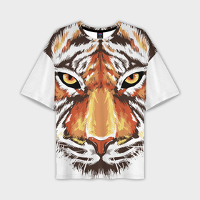 Мужская футболка OVERSIZE 3D с принтом Морда тигра от John Art в Санкт-Петербурге,  |  | Тематика изображения на принте: животные | новый год | праздник | тигр