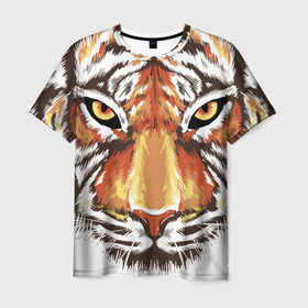 Мужская футболка 3D с принтом Морда тигра от John Art в Новосибирске, 100% полиэфир | прямой крой, круглый вырез горловины, длина до линии бедер | животные | новый год | праздник | тигр